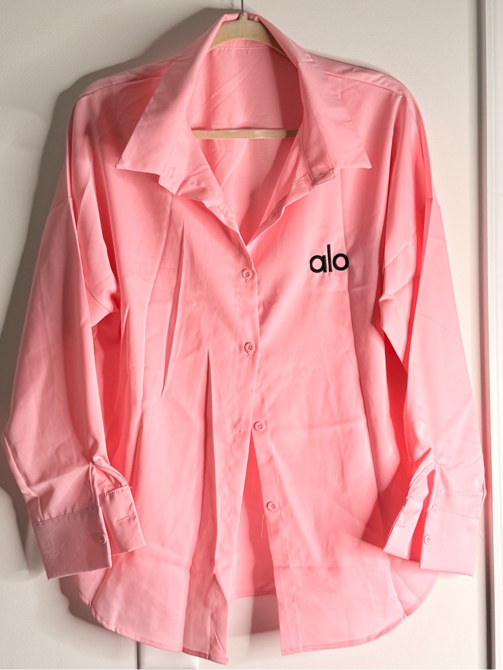 ALO Yoga Pink Button-Down Shirt with Embroidered Logo